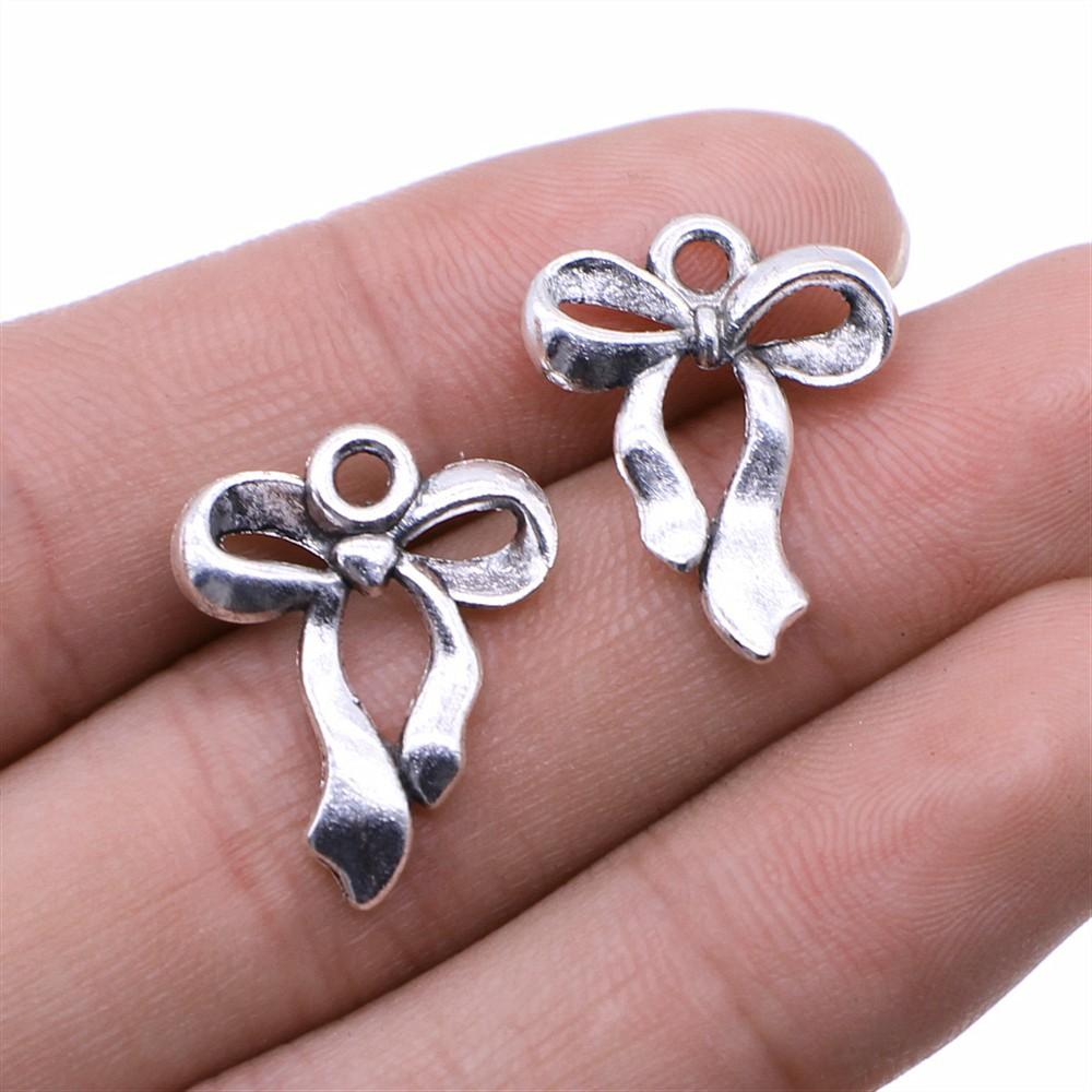 20pcs Bow Tie Connector Zinc Alloy Charm DIY Necklace Making Findings Handmade Tibetan Jewelry