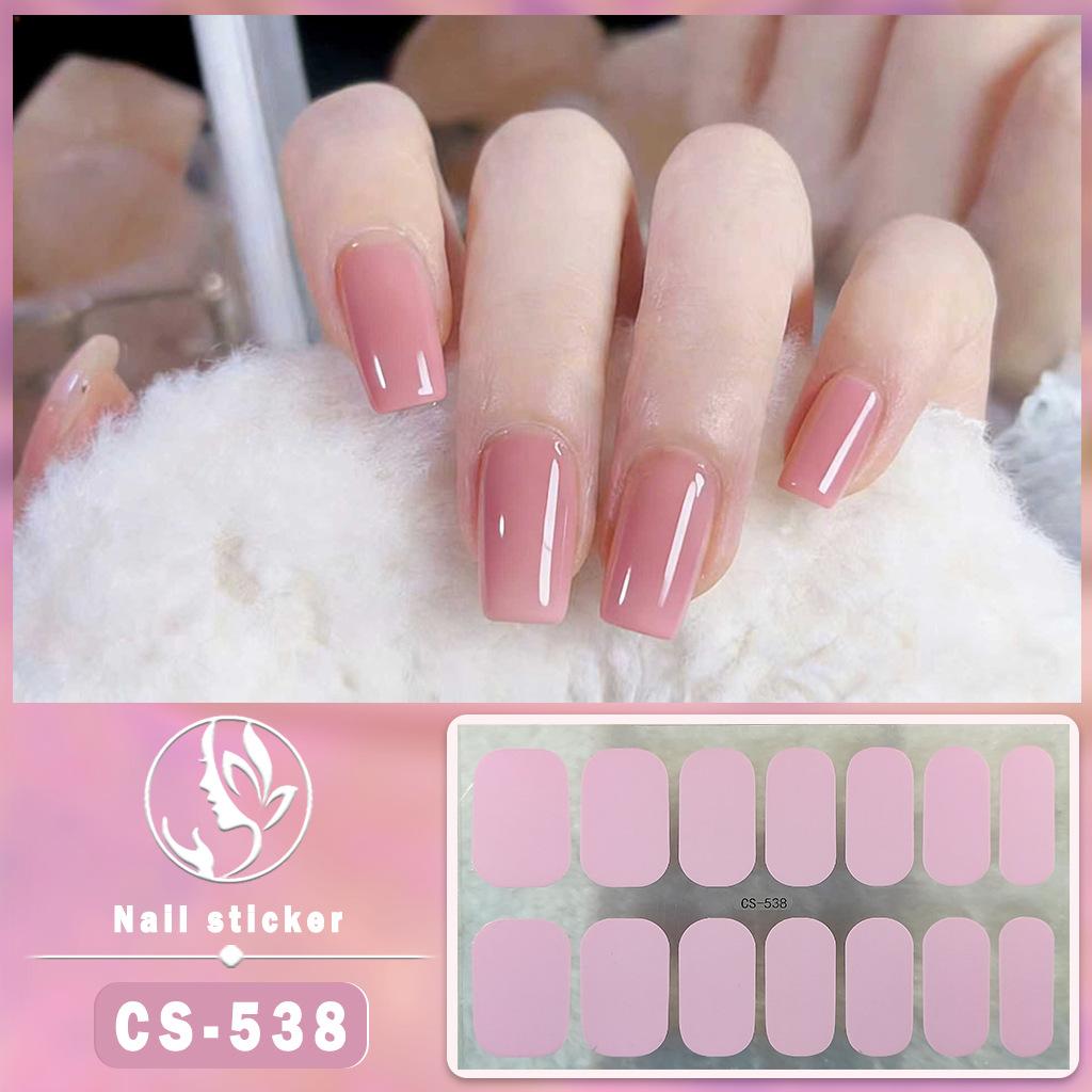 CS Waterproof No-Cure Gel Nail Wraps, Full Cover Korean Style Sparkling Solid Color Nail Stickers, Nail Patch Films