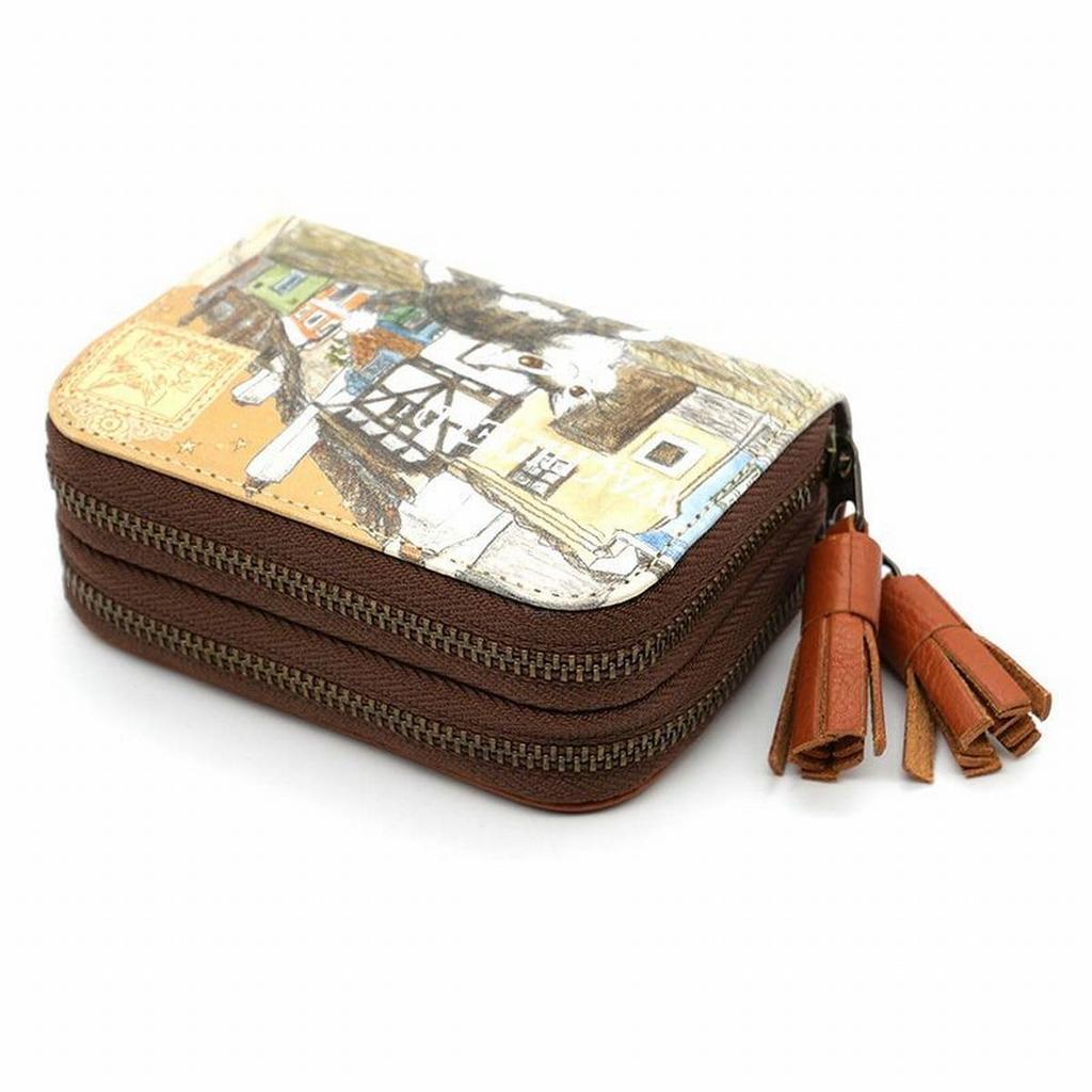 [WACHIFIELD] Dayan the Cat, Easy To Use, Double-Sided Card and Coin Purse, Genuine Leather, Double Coin Purse, Czech Step