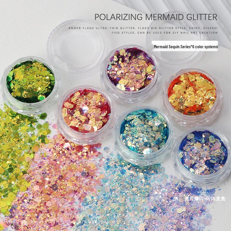 

Mermaid Mixed Glitter Nail Art Sequins - Irregular Hexagons and Fine Glitter