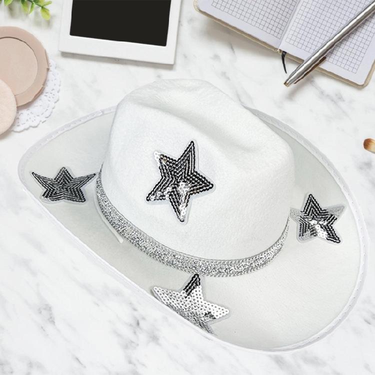 Rhinestones Belt Five Pointed Star Hat for Women Cosplay Costume Hat Bachelorette Party Headwear Wedding Western Hat