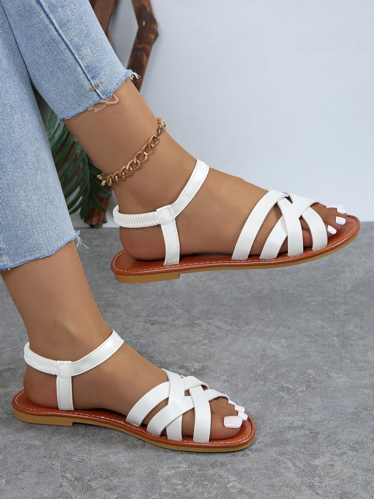 2025 Foreign Trade European and American Models Large Size Flat Bottom One Word Cross Elastic Band Casual Large Size Beach Sandals Sandals