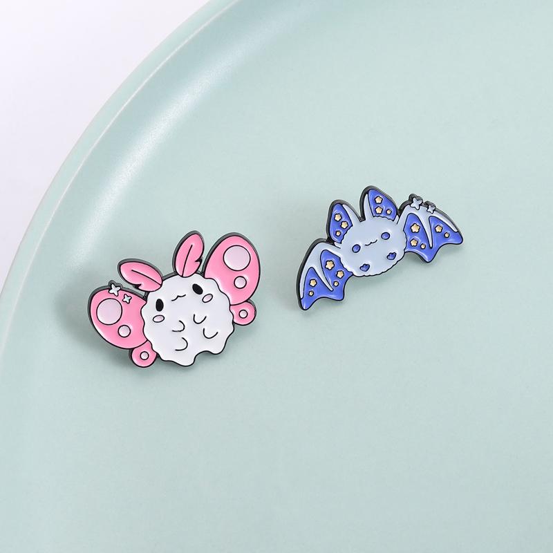 Cute Pink Mothman Enamel Pins Kawaii Chibi Spooky Bat Creature Halloween Animal Brooches Lapel Badge Jewelry Gifts for Friends