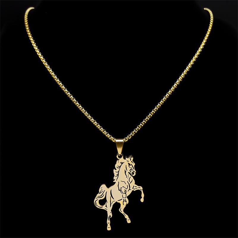 Aesthetic Horse Animal Necklace for Women Men Stainless Steel Gold Color Neck Chain Collar Party Wedding Gift Jewelry N3224S01