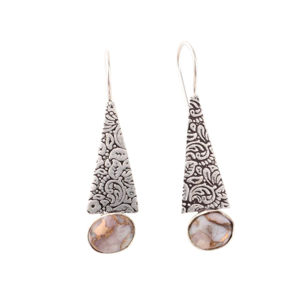 Natürlicher Rosa Opal Türkis Edelstein 925 Sterlingsilber Schmuck Ohrringe 1,9" EE-165-46