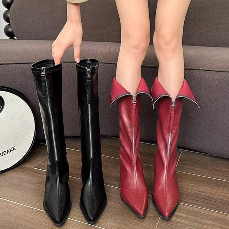 Winter  New Elegant Casual Women Pointed Toe Outdoor Elastic Boots Comfortable Walking Fashion Knight Boots Shoes For Women