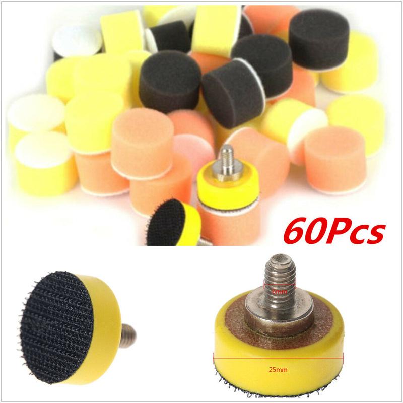 60 szt. 1" 25mm Gąbkowy Pad Polerski Zestaw Padów Polerskich Polerka Samochodowa + 2 szt. Płyta Podkładowa M6 Pasuje do Szlifierki Elektrycznej Dremel Narzędzie Obrotowe