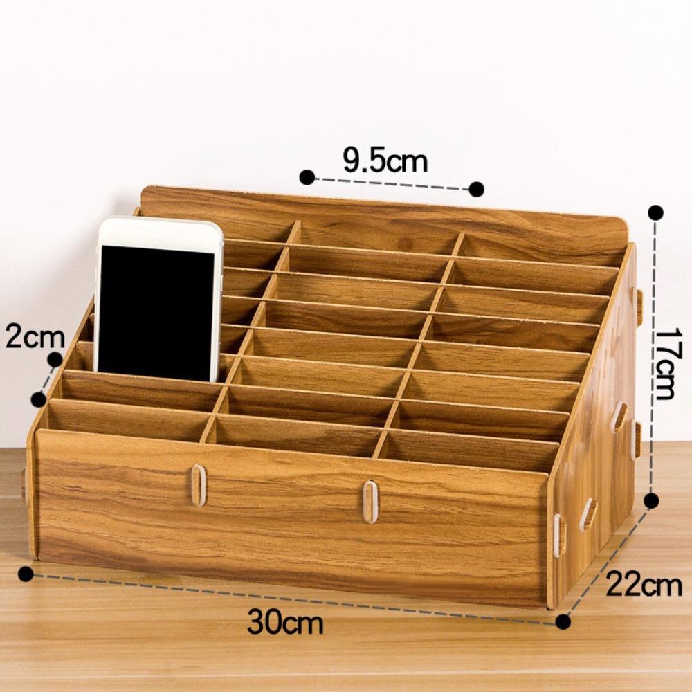 Wood Desktop Storage Box Detachable Multifunctional Phone Holder Easy to Install 12/24-Grid Phone Management Storage