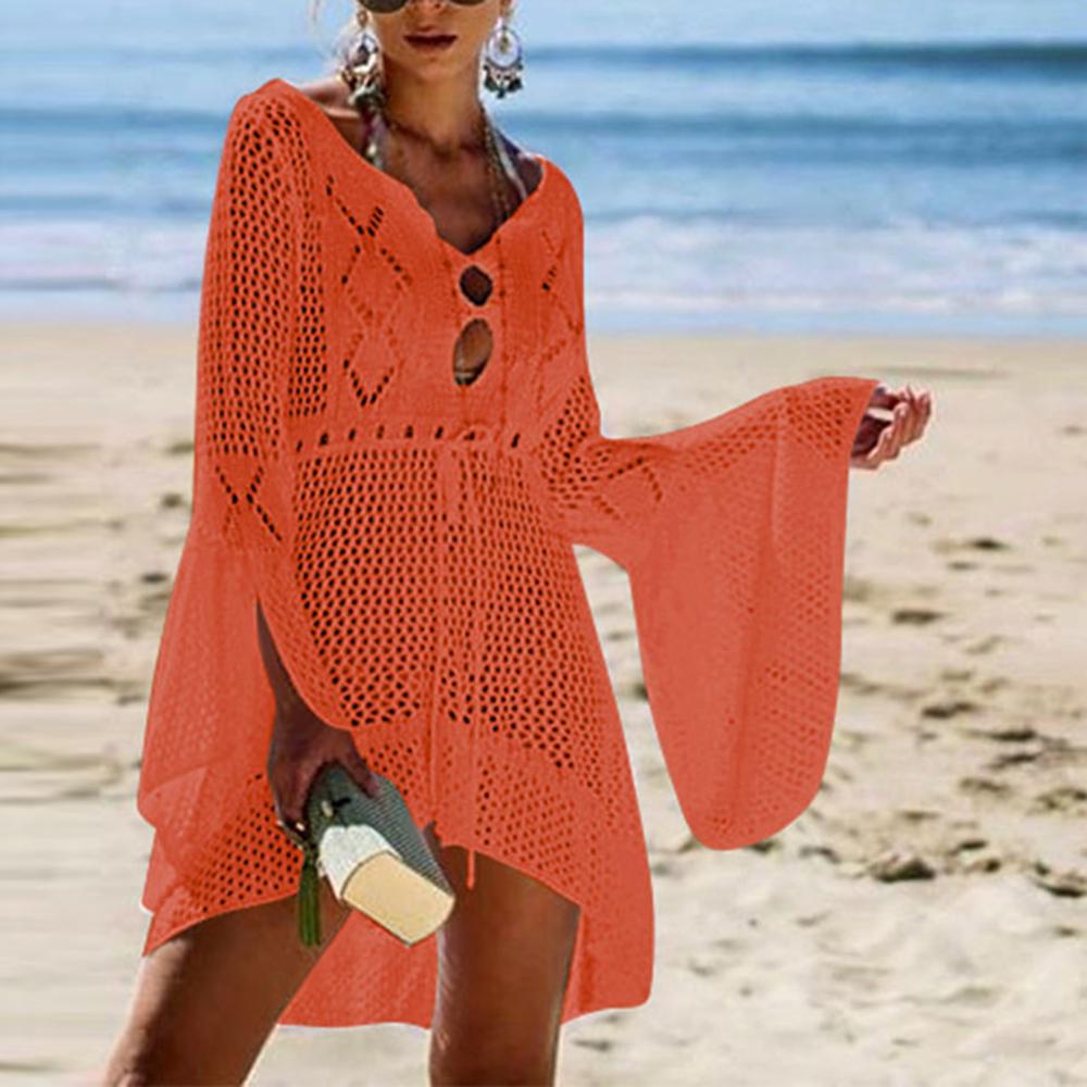 Sexy Knitted Beach Cover Up Tassel Tie Beachwear Tunic Long Pareos Swimsuit Beach Dress Bikini