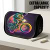 1pc Flip-Top Pencil Case, Retro Astronaut Bike Rainbow Large Capacity Thickened Oxford Pencil Bag Double-Layer Zipper Pencil Pouch, Aesthetic Back To