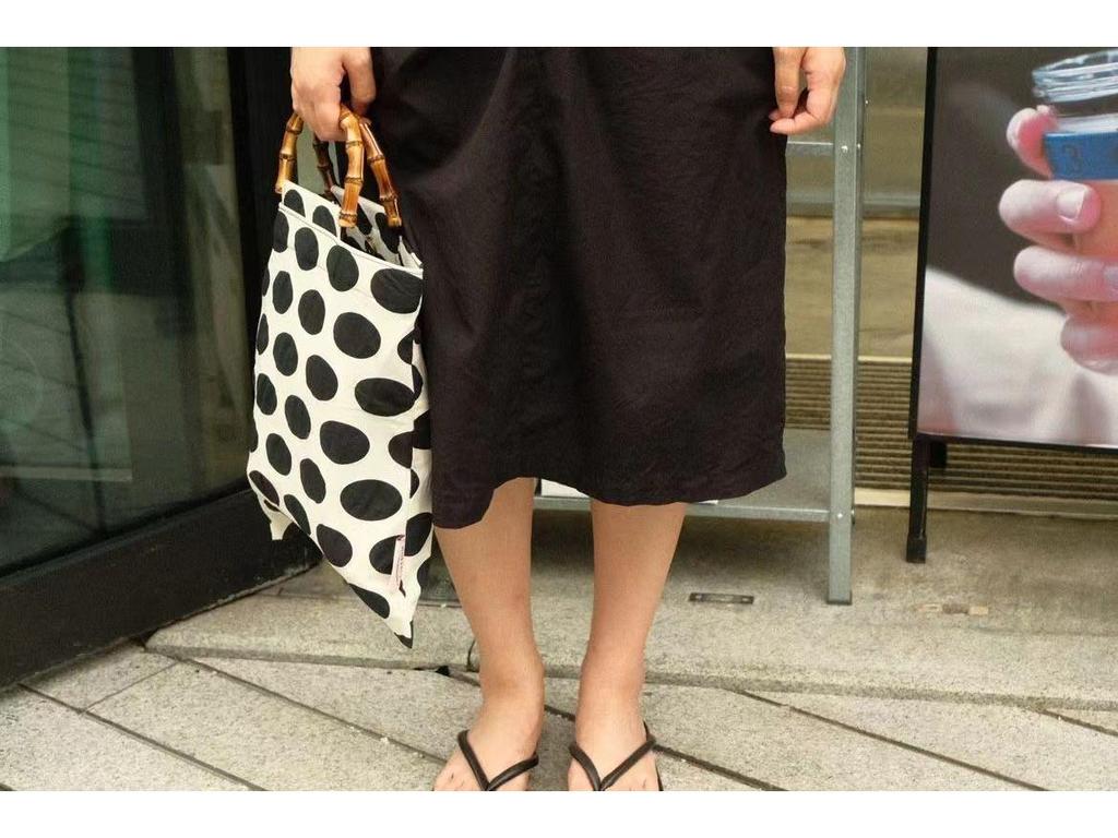 Black & Beige Polka Dot Retro Bamboo Handbag with Double Layers