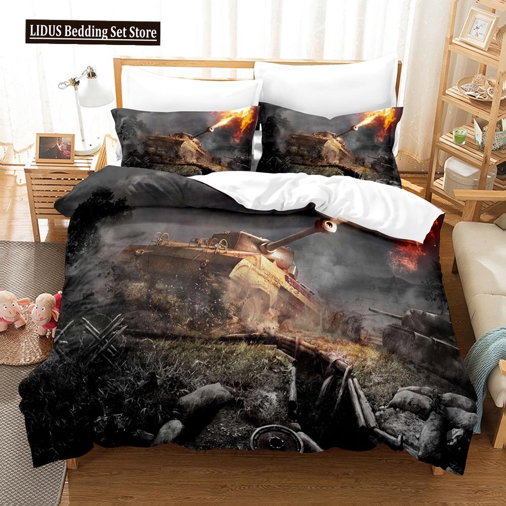 3D Tank Duvet Cover Tank Print War Military Weapon Theme For Children Teens Women Men Gifts For Bedroom Decorations Queen King