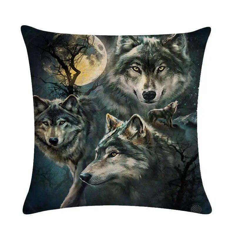 Men's Pillowcase Sofa Decoration Snow Wolf  Northern Forest Night Watchman Colorful Animal Cushion Cover