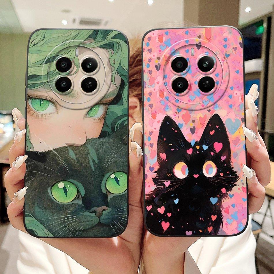 Für Realme 12 Pro+ 12Pro 5G Handyhülle Realme 12 Pro Plus 5G Elegante Blumige Katze Bemalt Weiches Silikon Schlichte Stoßfeste Hüllen