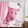 Divertente Tenda da Doccia Rosa Leopardata "Stai Facendo la Cacca?" Arte di Fauna Selvatica Umoristica Decorazione Bagno Safari Retrò con 12 Ganci"