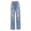 2025 Women's Blue Ripped Loose Straight-Leg Jeans: European & American Style, Washed Casual Long Pants