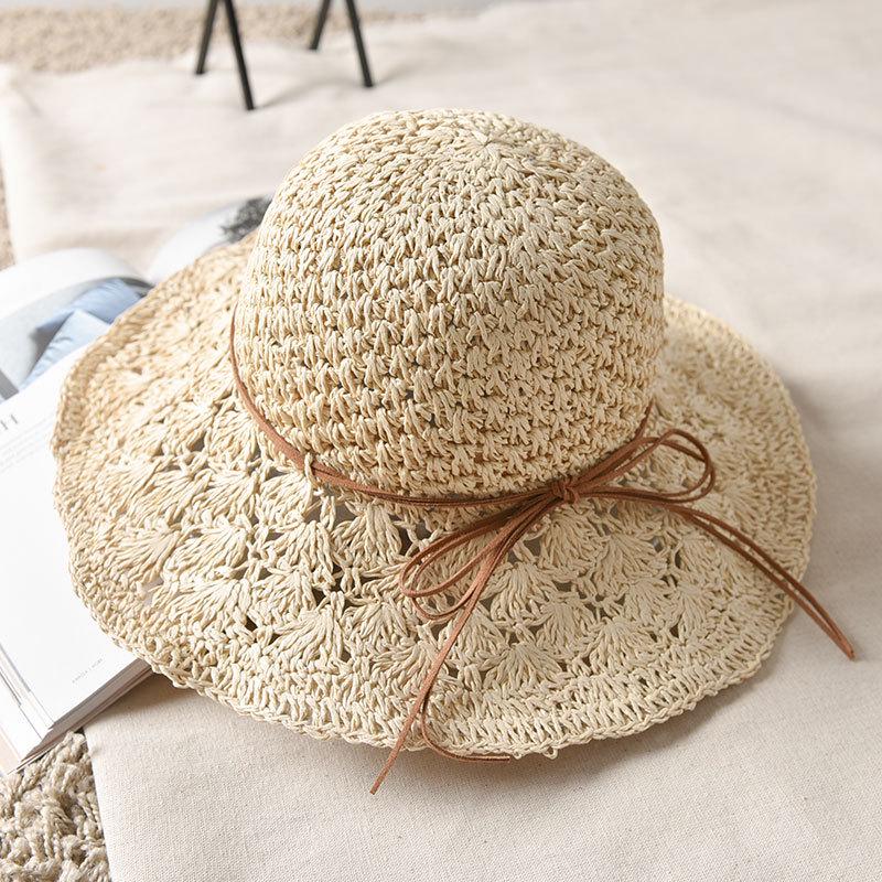 Versatile Style Hat Straw Woven Sweet Bow Colorful Fishermans Hatscaps