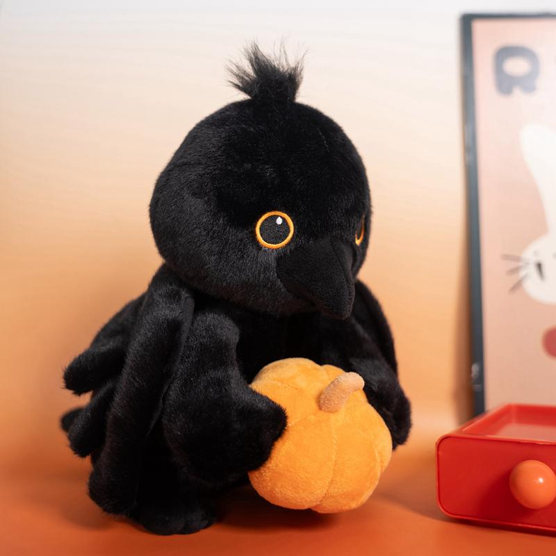 Cute Crow Holding Pumpkin Plush Toy Fluffy Cartoon Animal Stuffed Doll Home Decor Gifts For Boys