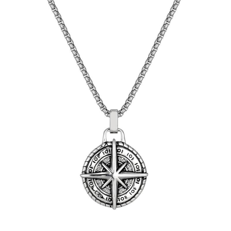 

New Retro Compass Stainless Steel Chain Necklace Personalized Hip-hop Punk Style Long Fashion