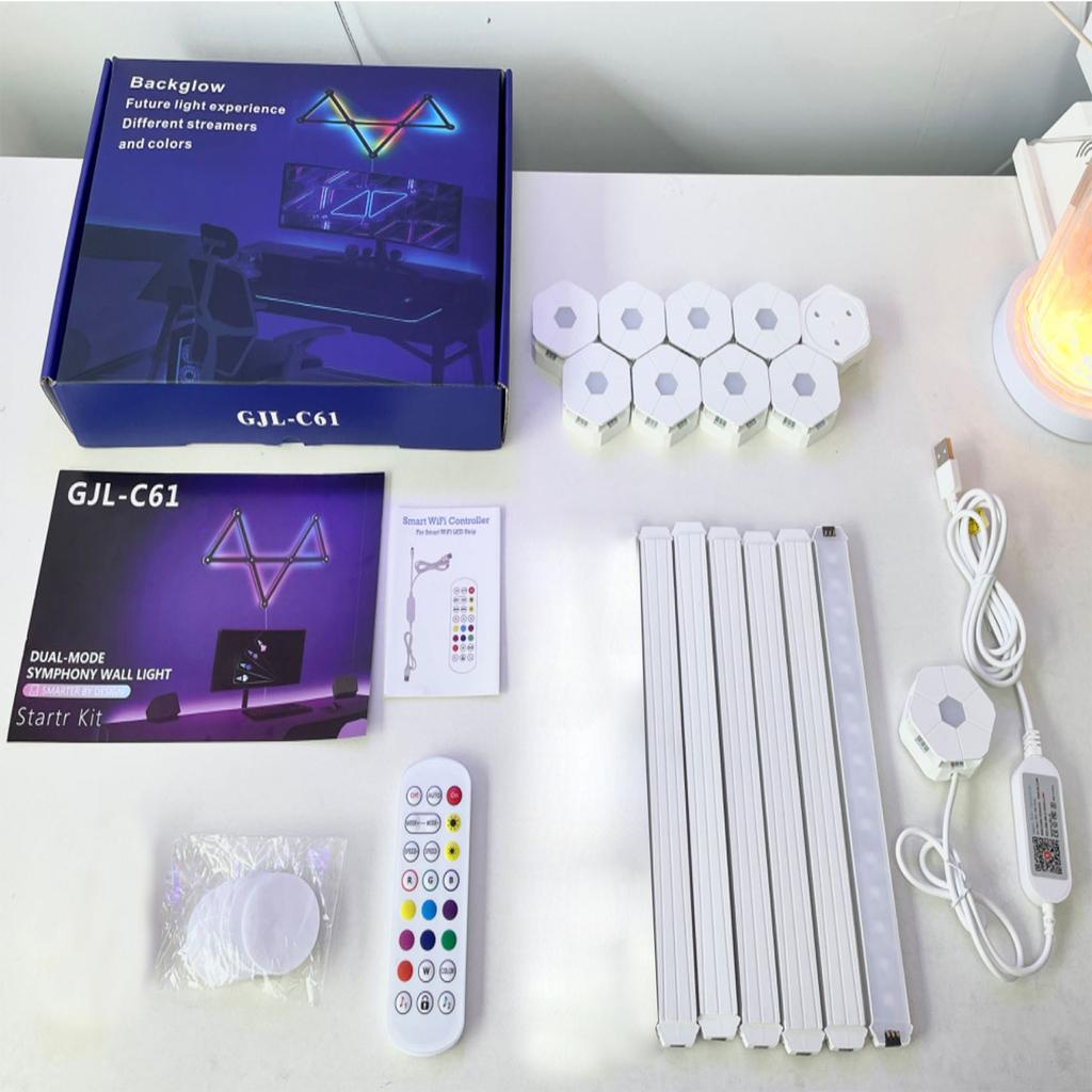 6PCS/9PCS WiFi Smart LED Strip Lights Bars RGB-IC 3D Hexagon Music Sync Voice Control DIY Splicing Wall Sconces for Game Bedroom