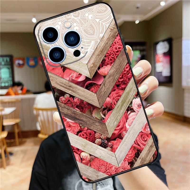 Mandala Wood Floral Case For iPhone 17 16 15 14 13 12 11 Pro Max Mini Plus 16e 17 Air Bumper Cover Accessories