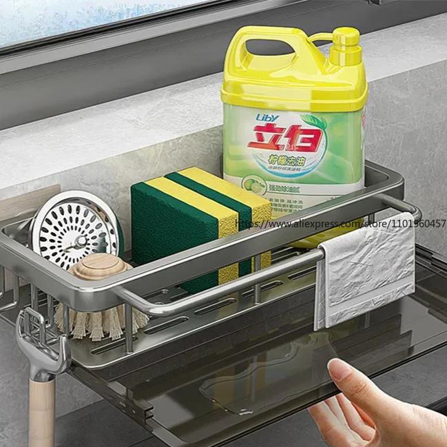 Raum Aluminium Küche Lagerung Rack Waschbecken Abfluss Rack Schwamm Organizer Hängen Seife Abtropffläche Regal Korb Bad Shampoo Regale