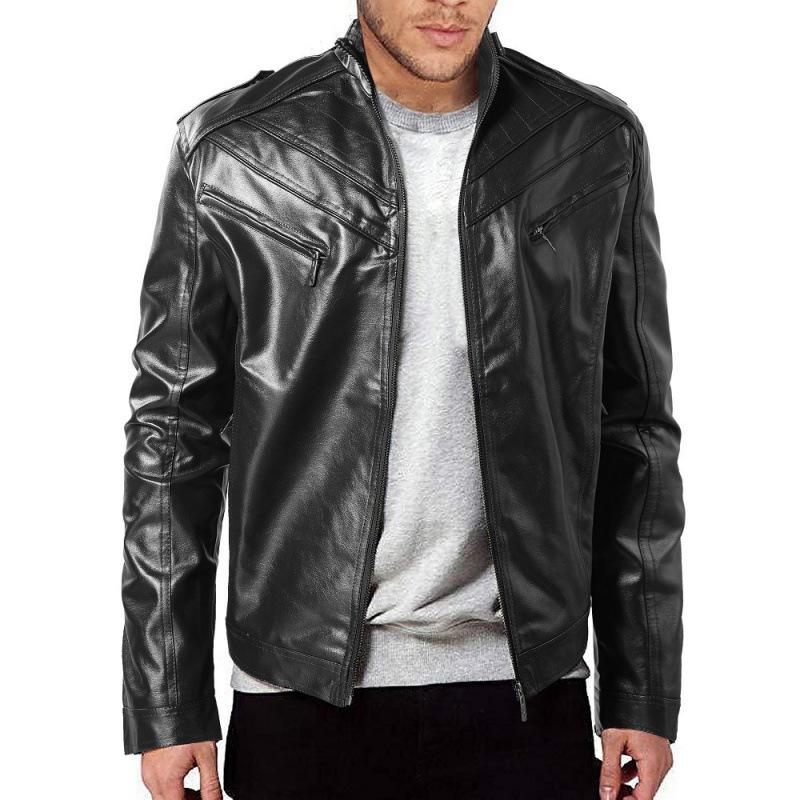 New men's PU leather jacket trendy European and American locomotive leather jacket large size