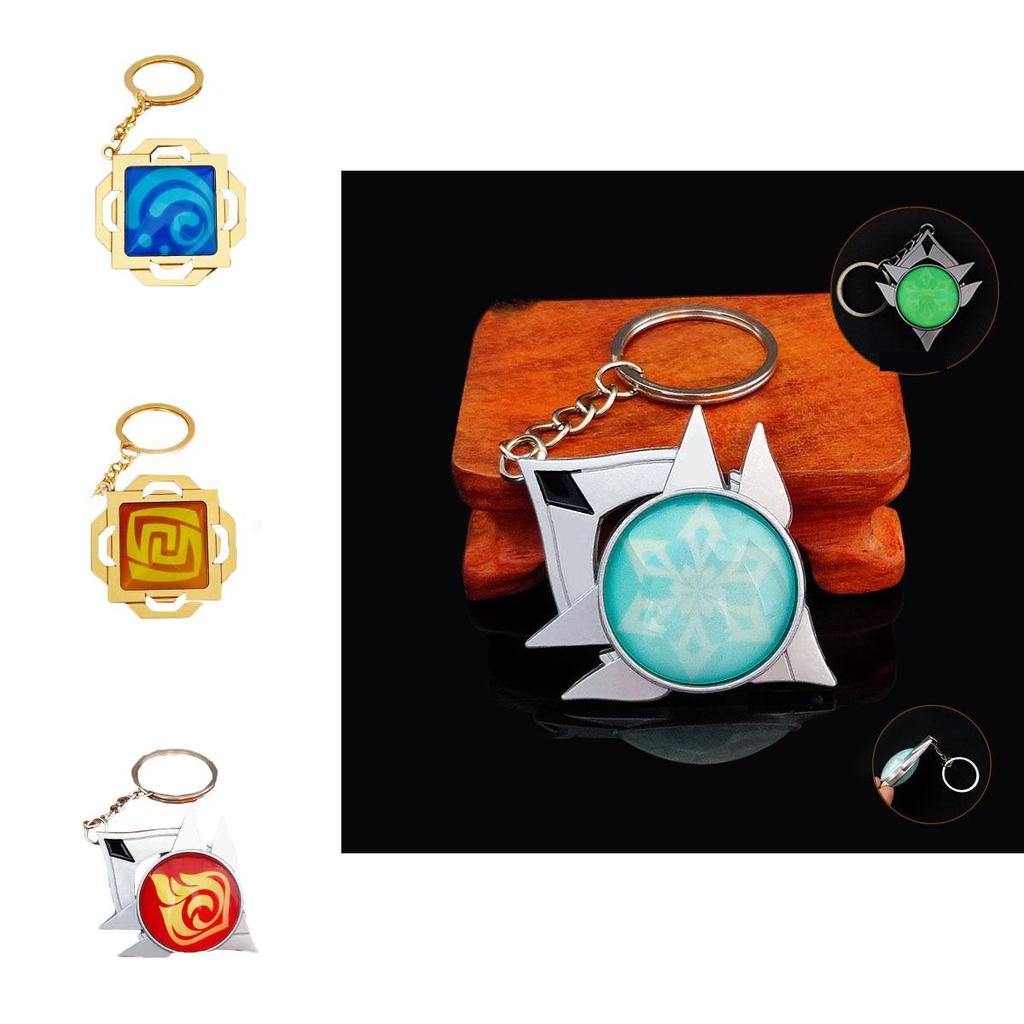 Genshin Impact Seven Elements Keychain Featuring Geo Anemo Electro Dendro Hydro Pyro Cryo Design