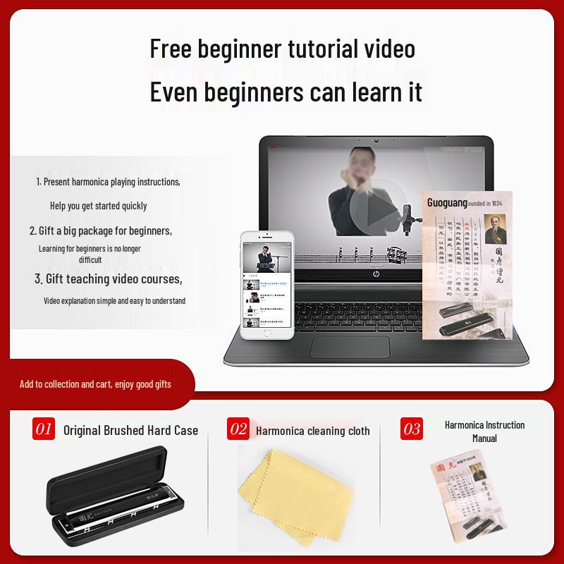 Guoguang 24-hole C Key Tremolo Harmonica for Beginners - Child's Entry-Level Primary School Student Model, High-Grade and Genuine.