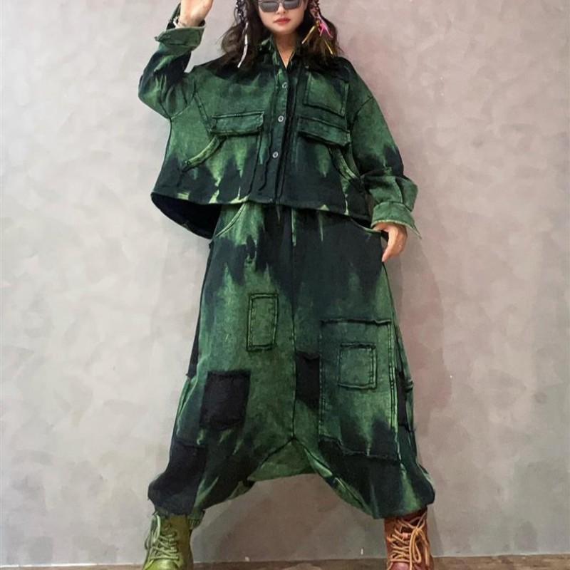 Womens Street Style Vintage Wash Thick Fleece Hoodie Top Loose Pants Set Casual 2-Piece Outfit Fall