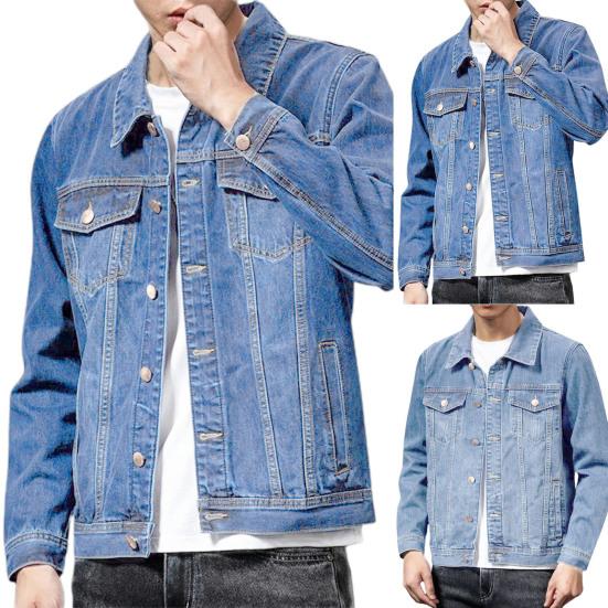 Men Coat Single-breasted Turn-down Collar Denim Cardigan Spring Jacket for Daily Wear