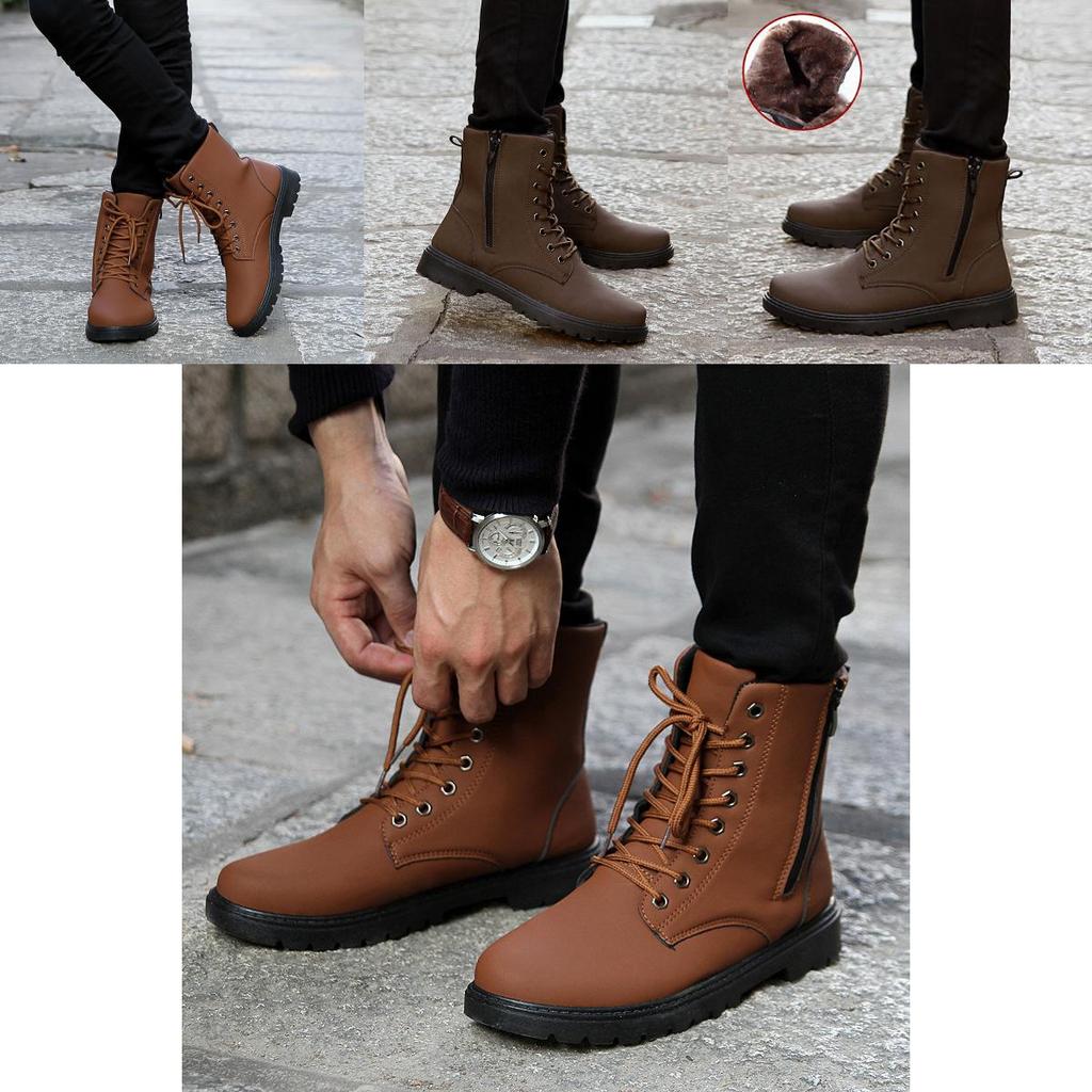 Modische Herren Winter Warm Flach Schnürung Lässig PU-Leder Schneestiefel Für Stilvollen Komfort