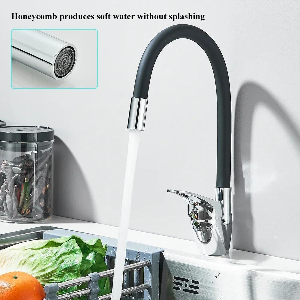 Silicone Tube Pipe Kitchen Sink Faucet Hot and Cold Water Mixer Tap 360 Degree Rotating Flexible Hose Tap Deck Mount Single Hole