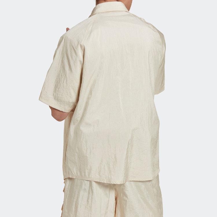 Adidas Originals Trefoil Solid Single-Breasted Short Sleeve Shirt Men Tops Beige HK2734