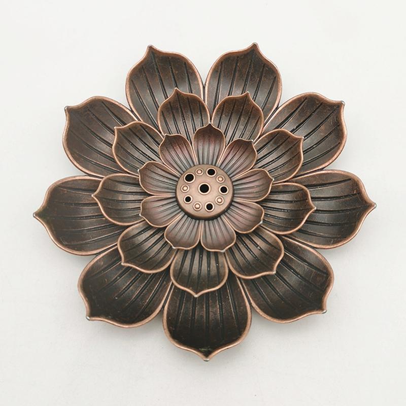 1Pcalloy Incense Burner Stick Holder Buddhism Lotus Line Incense Plate Sandalwood Coil Base Temples Yoga Studios Home Decoration