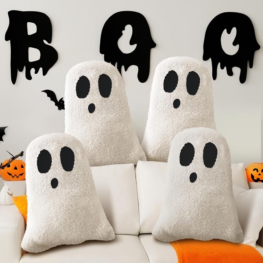1PC Halloween Throw Pillows,Spooky Ghostly Design Fleece Cushions, Perfect for Sofa, Party,Halloween Decorations