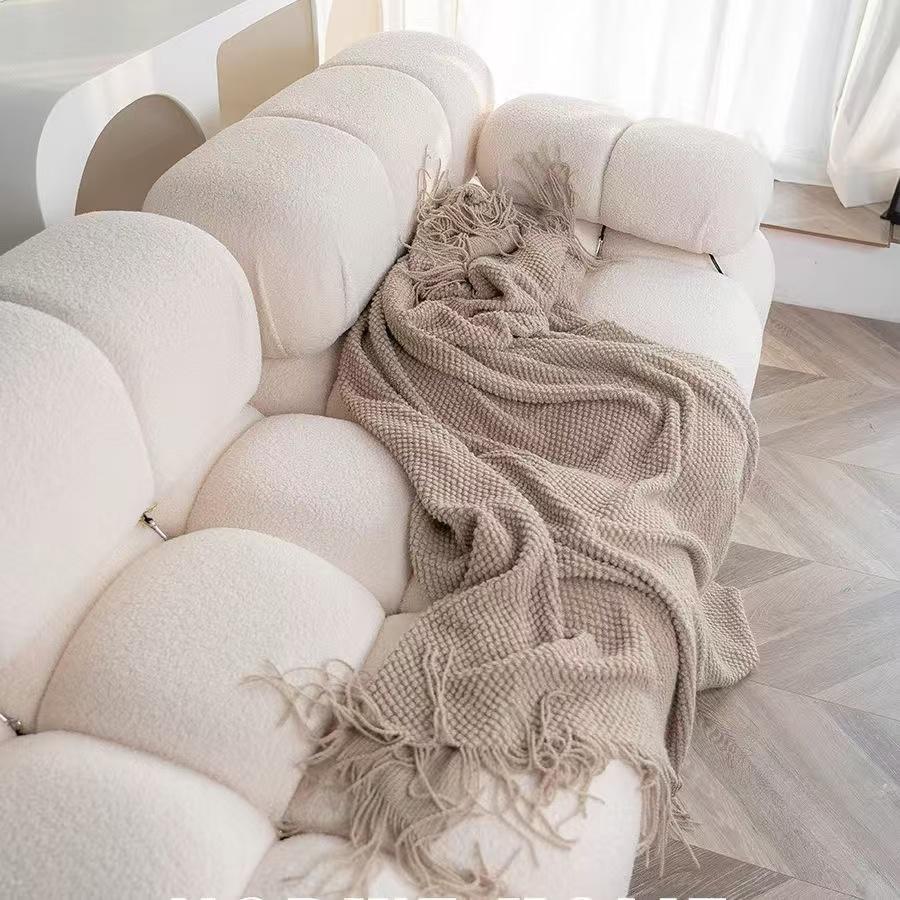 Blankets Nordic Style Hanging Tassels Solid Color Blankets Homestay Knitted Blankets Brown Coffee Sofa Minimalist Design