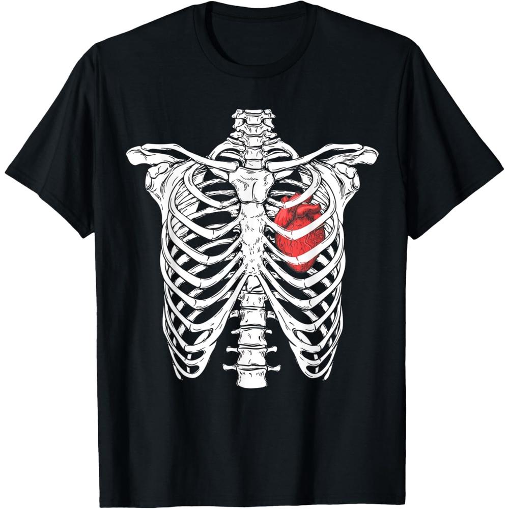 Heart and Ribcage Nurse Funny Skeleton Halloween costume Cotton Men T Shirt 3XL чёрный