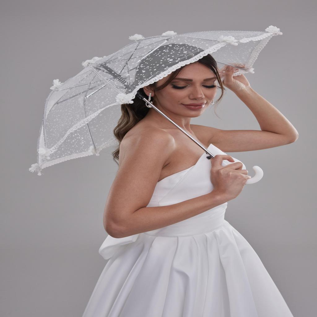 Cheap SE941 Lace Applique Bridal Umbrella Elegant Reusable Cotton Lace
