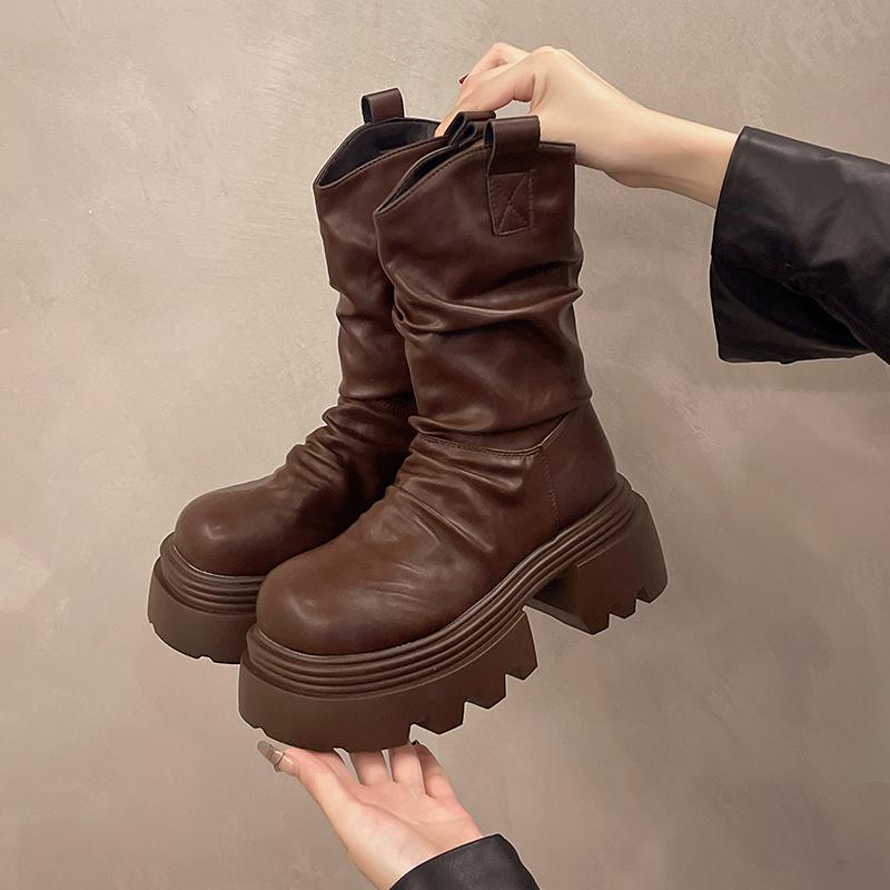 Fashion Winter Punk Style Women Ankle Boots Fashion Slip On Knight Short Booties Ladies Casaul Platform Heels Botas Mujer