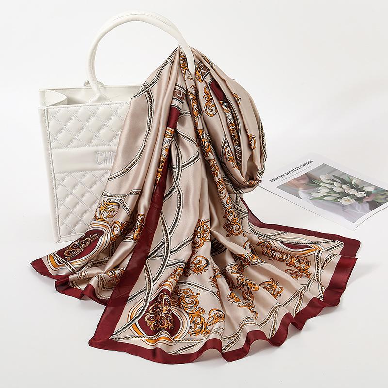 Fashion Belt Chain Printed Silk Scarf Travel Holiday Sun Protection Scarf Air-conditioning Room Decoration Shawl Gift
