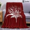 Red Floral Line Art Cartoon Anime Print Flannel Blanket Soft Warm Throw for Kids Bedroom Sofa Bed Christmas Office Car