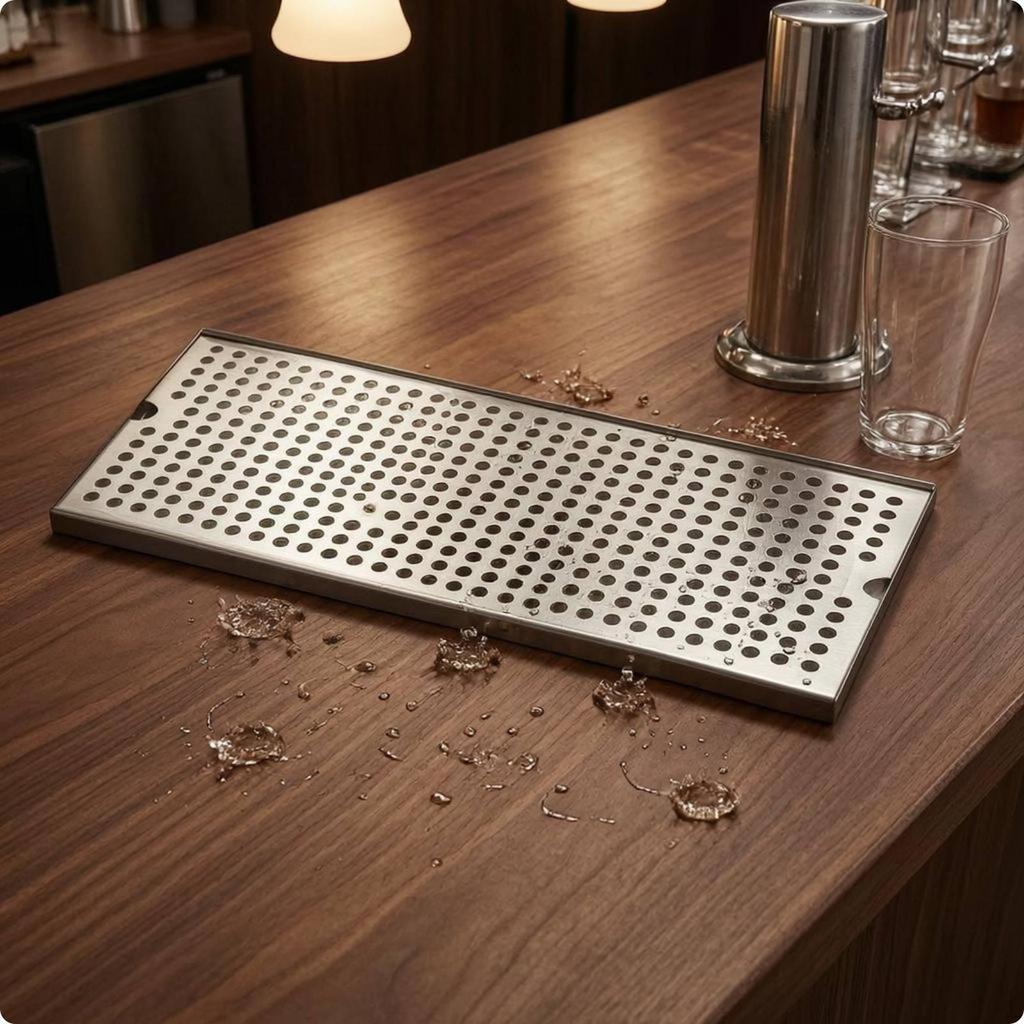 Stainless Steel Drop Tray Drainage Holes Bar Finger Grips Silver 30CM