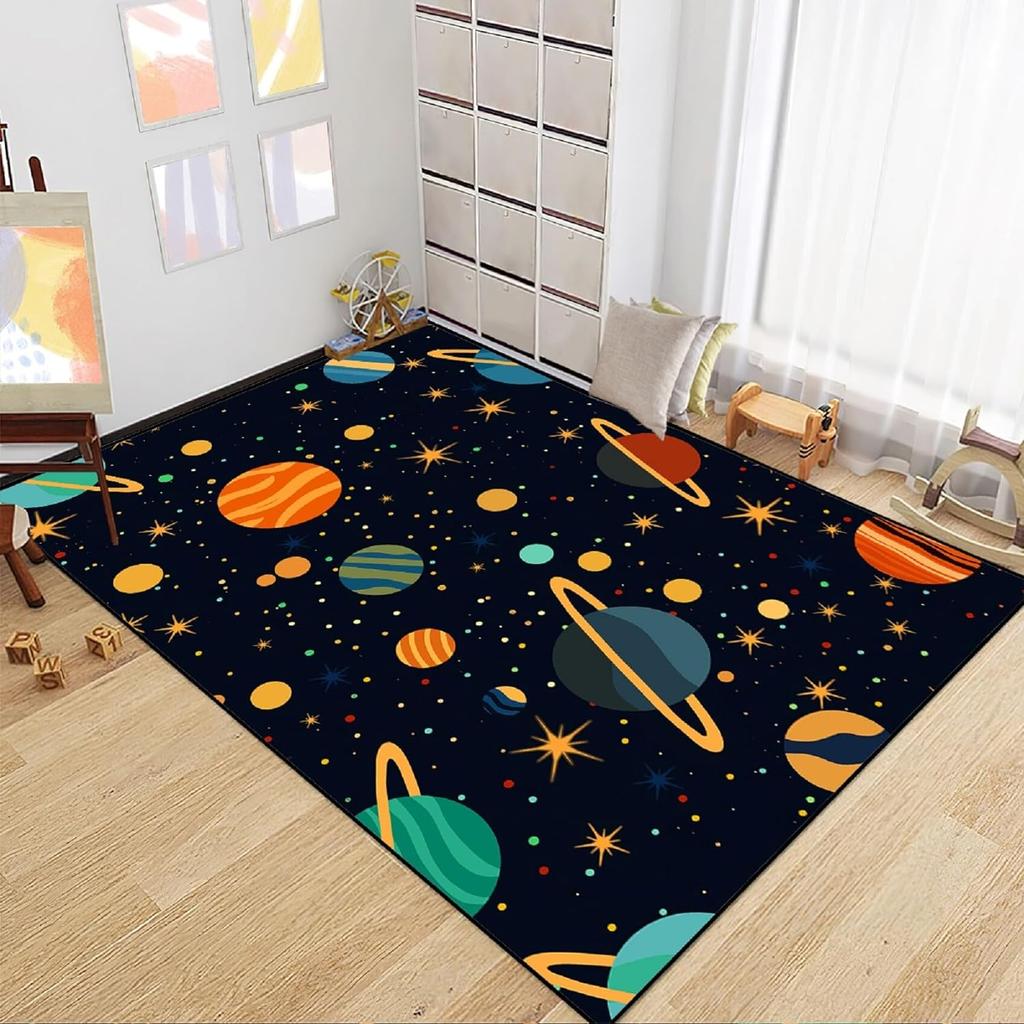 Starry Sky Rug Space Pattern Carpet Solar System Rug for Boy Girls Bedroom Galaxy Starry Sky Area Rug Universe Themed Decoration
