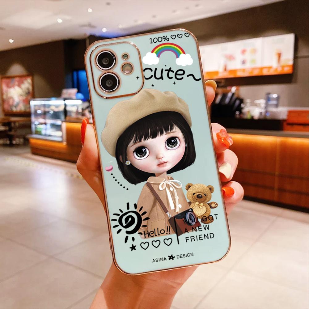 For Honor 90 70 50 X7a X9a P30 Pro P40 Lite Infinix Hot 40i 30i Vivo Y22 Y18 V30 Pro V40 Cute Girl Pattern Soft Plated TPU Shockproof Phone Case