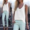 Solid Color Round Neck Sleeveless Chiffon Blouse Summer Women Vest Tank Top