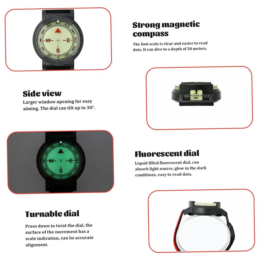 Orologio Bussola Professionale da Immersione - Impermeabile ad Alta Precisione con Luce Notturna, per Scuba Diving, Campeggio, Escursionismo e Avventure all'Aperto
