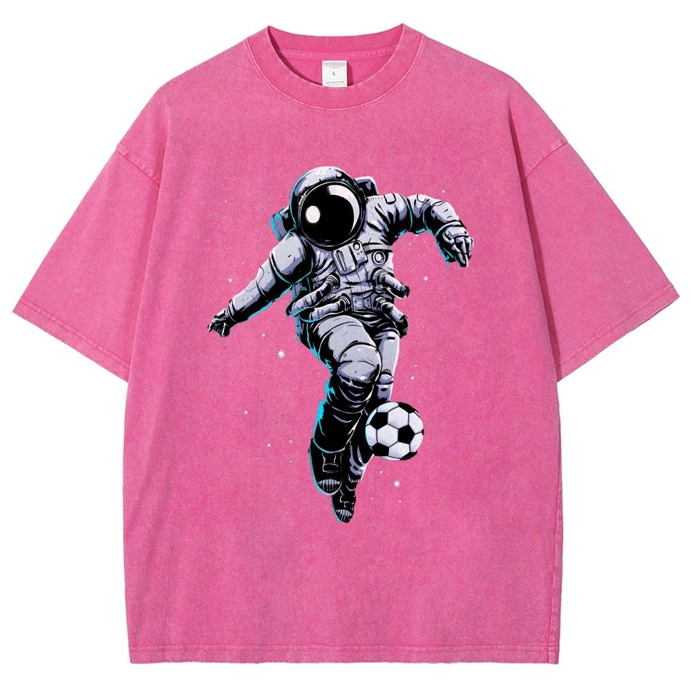 Astronaut Football T Shirts Unisex Fit Washed Tees Men Women Casual Short Sleeve T-shirts Cotton Oversized T-shirt
