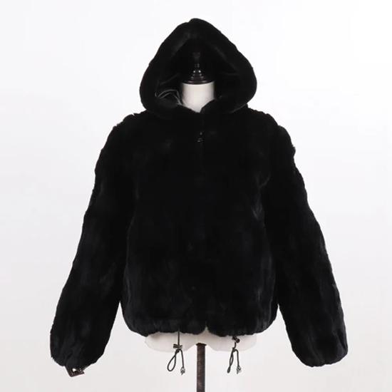 

Новые женские 100% натуральные пальто с капюшоном из меха кролика Рекс, зимние русские женские теплые куртки из натурального меха кролика Рекс, горячее пальто из натурального меха 5XL чёрный