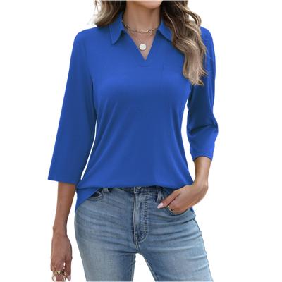 Women's Fashion Casual Lapel Short 3/4 Sleeve Color Shirt Women's Up Tops